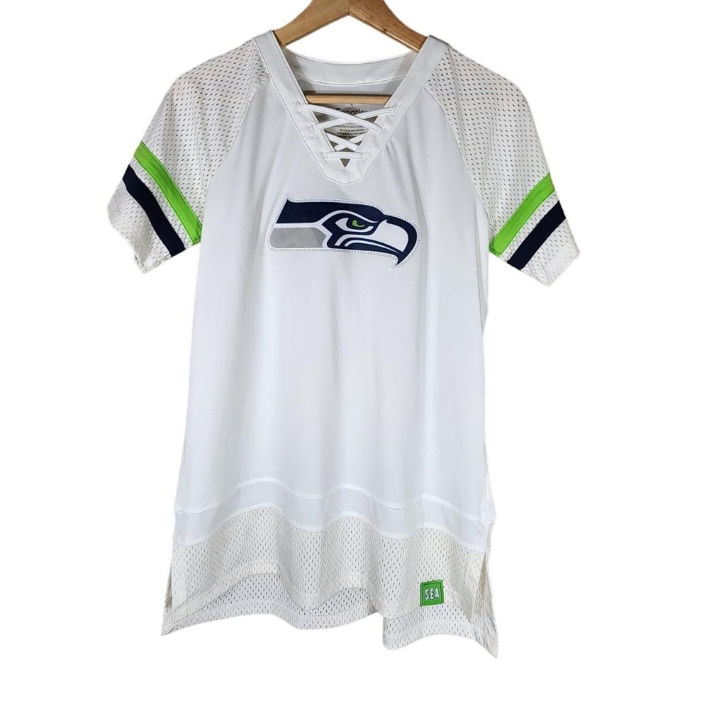 Seattle Seahawks Fanatics Small Mesh Lace Up Short Sleeve V Neck Jersey Tee